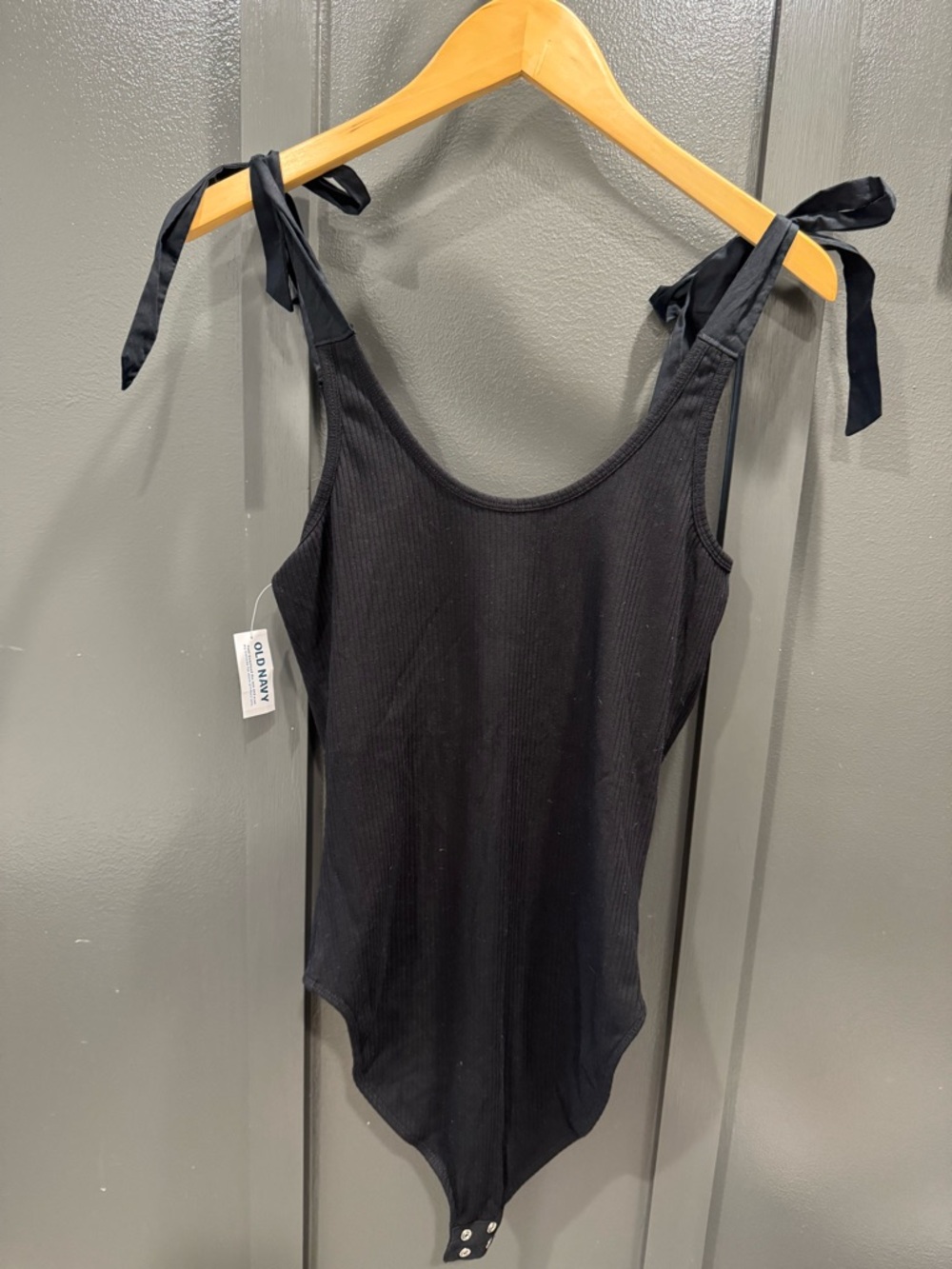 Old Navy Black Ribbed Tie-Shoulder Bodysuit